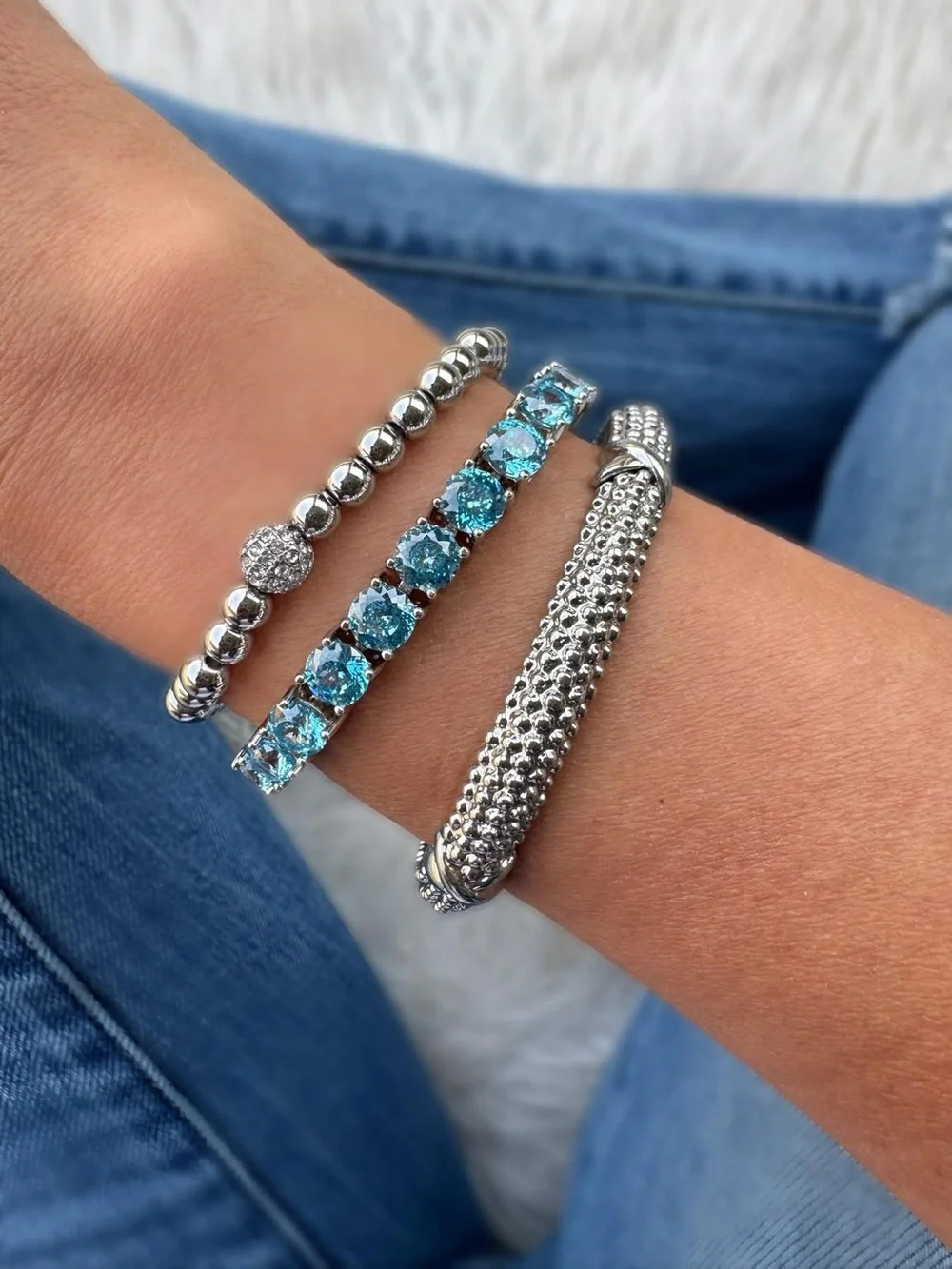 Park Lane MARS Silver Beaded Bracelet, Crystal Pavé Bead, Stretch to Fit, NWT